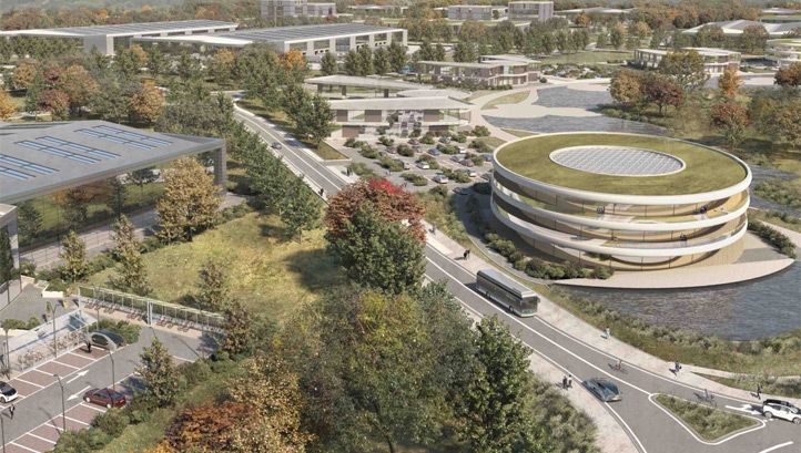 An artist's impression of the Gravity campus. The facility has been designed with built-in green features such as low-carbon materials, electric vehicle chargers and buildings with passive daylighting.